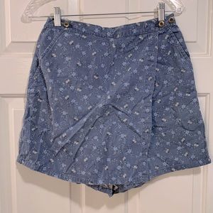 90s Blue Floral Denim Skort (skirt-shorts) Y2K